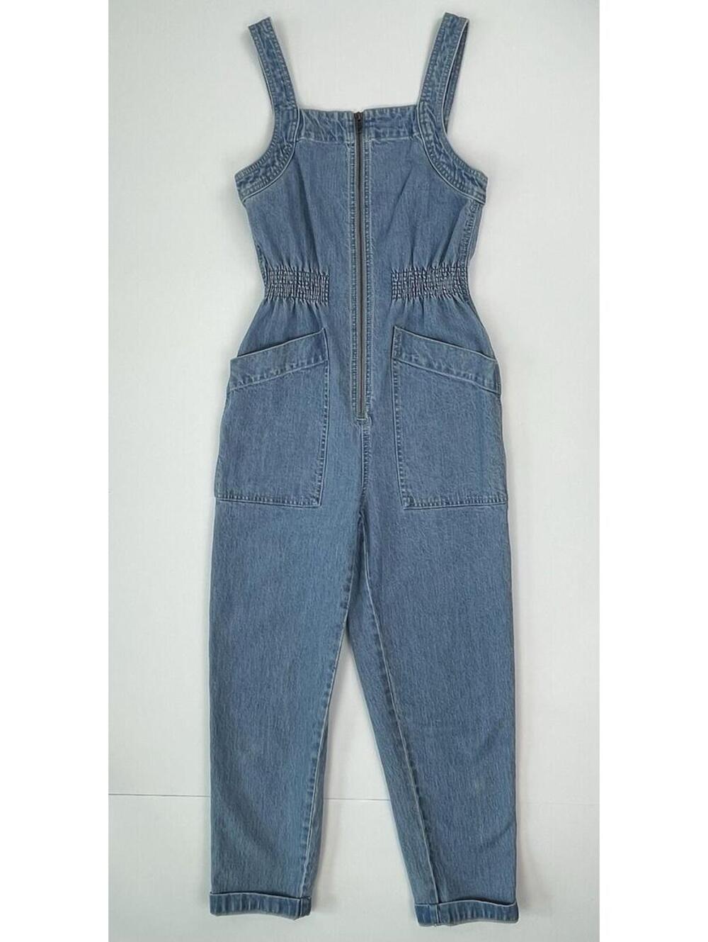 Madewell Blue Denim Smocked Waist Jumpsuit
